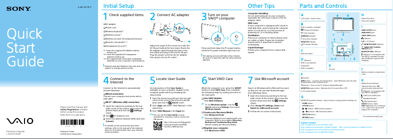 Imagen de la primera página del manual del dispositivo Vaio SVL24127CDB
