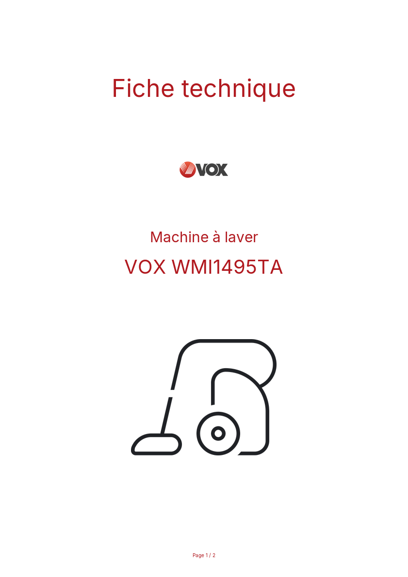 Page n°1 - Fiche technique VOX WMI1495TA