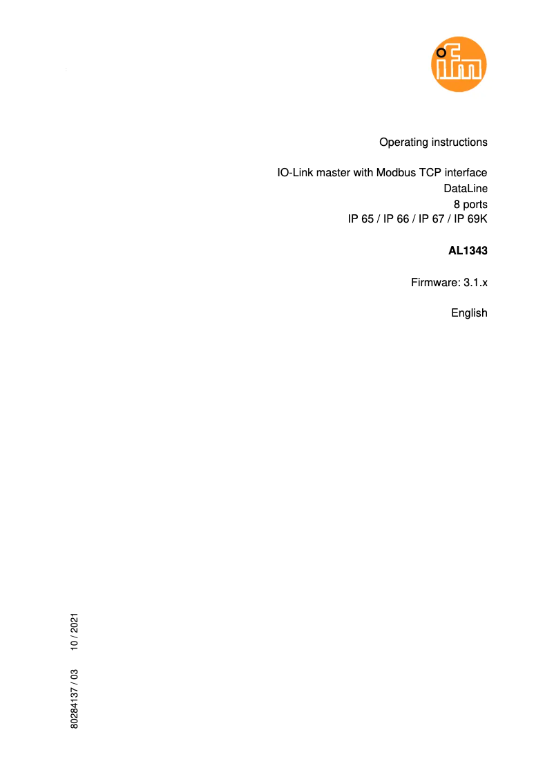 Page n°1 - Manuel utilisateur IFM AL1343