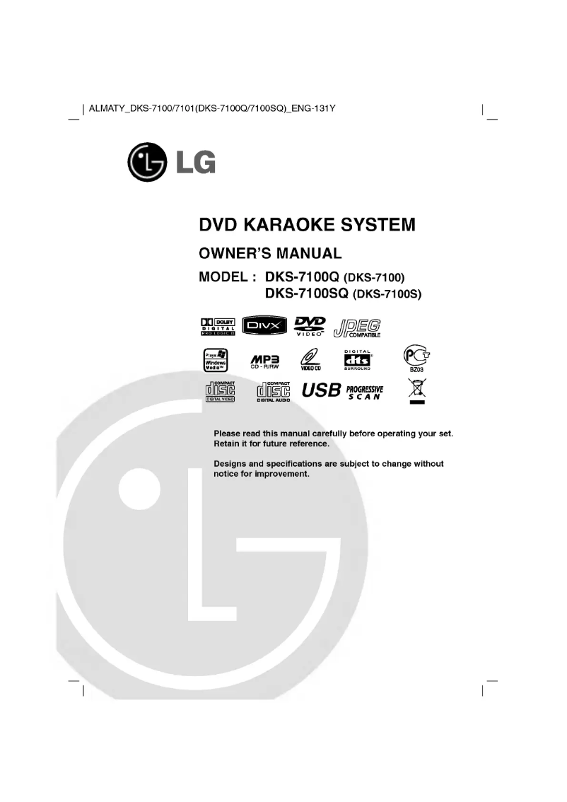 Page 1 de la notice Manuel utilisateur LG DKS-7100