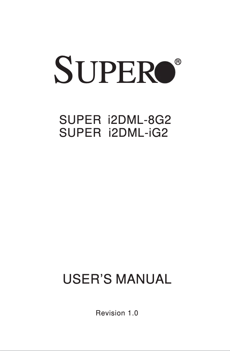 Page 1 de la notice Manuel utilisateur Supermicro I2DML-iG2