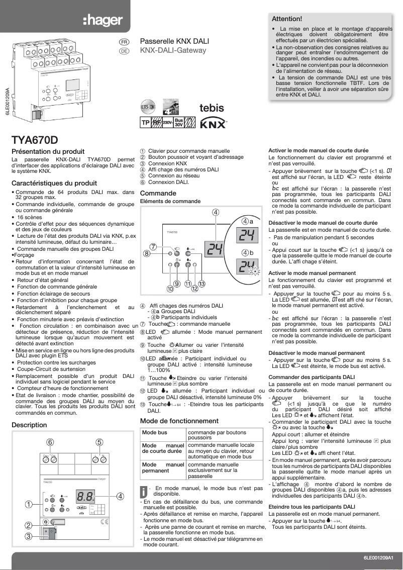 Page 1 of the manual User Manual Hager TYA670D
