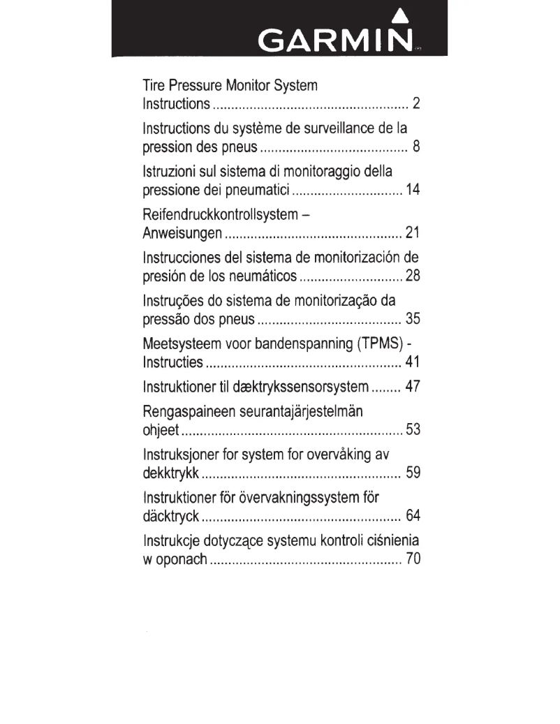Page n°1 - Manuel utilisateur Garmin Tire Pressure Monitor