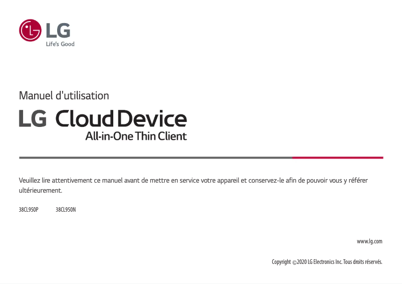 Page 1 de la notice Manuel utilisateur LG 38CL950P