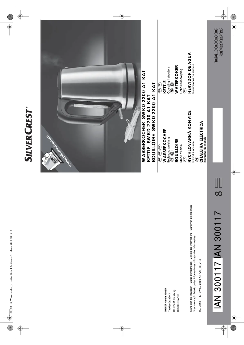 Page n°1 - Manuel utilisateur SilverCrest SWKD 2200 A1 KAT