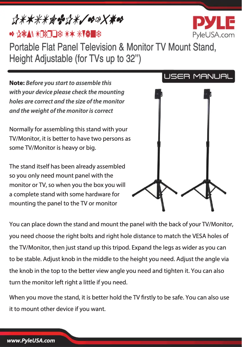 Page n°1 - Manuel utilisateur Pyle PTVSTNDPT3215X2