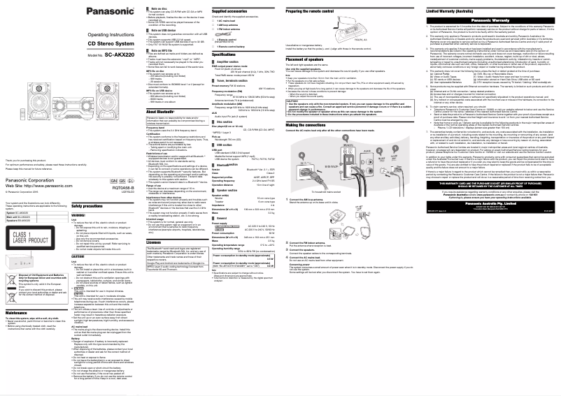 Page n°1 - Manuel utilisateur Panasonic SC-AKX220