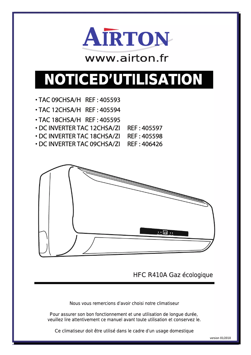 Image de la première page du manuel de l'appareil TAC 12 CHSA/ZI
