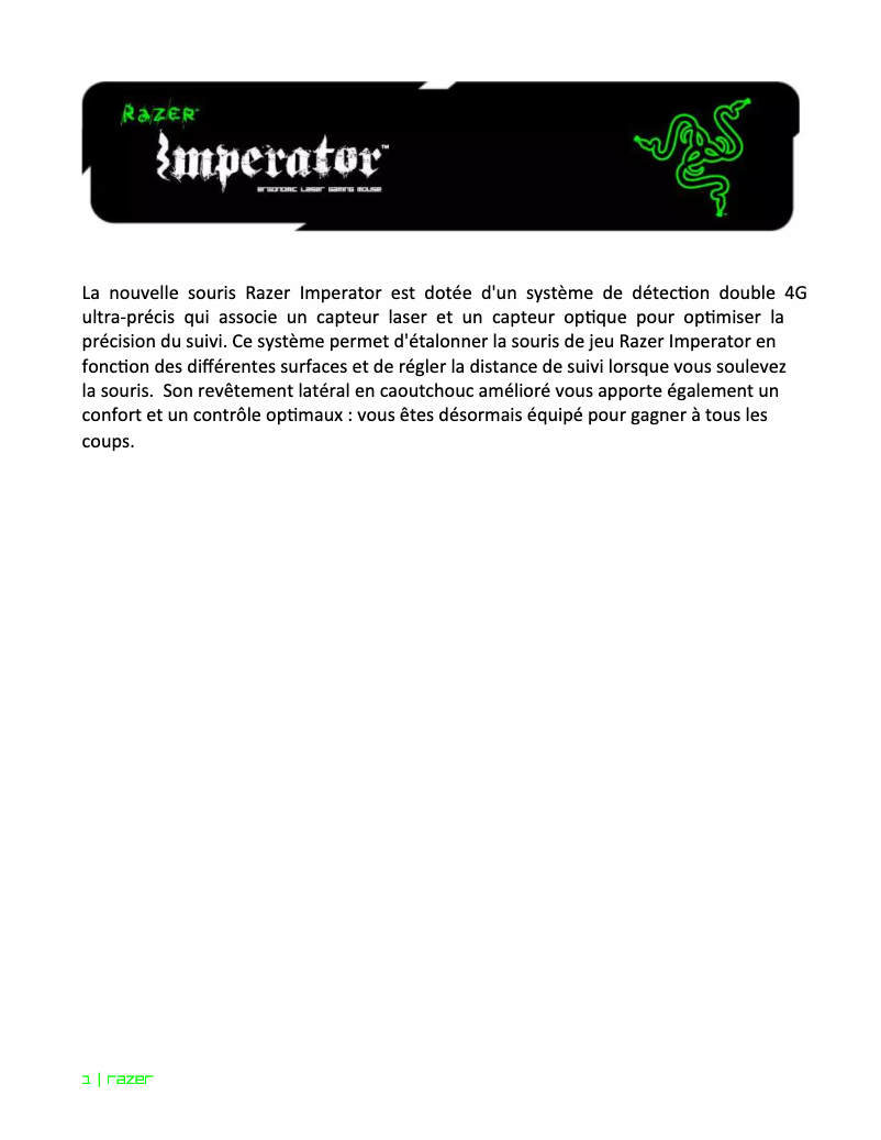 Page 1 de la notice Manuel utilisateur Razer Imperator 2012