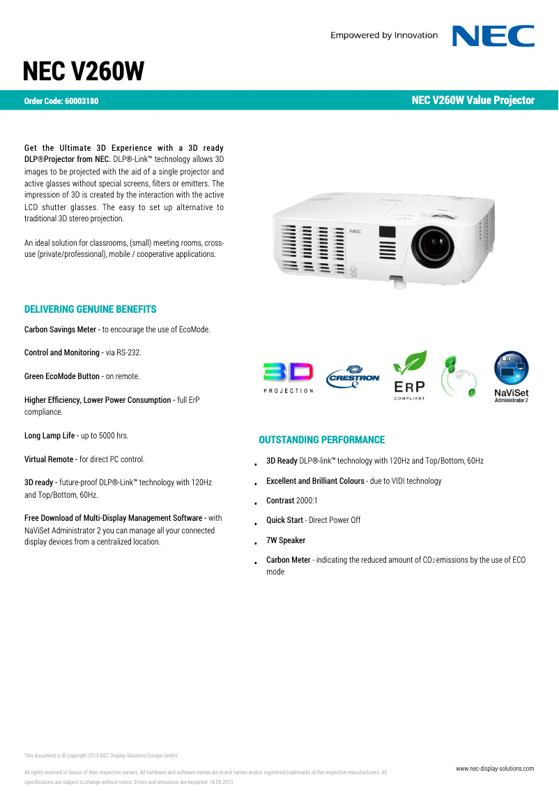 Image de la première page du manuel de l'appareil V260W