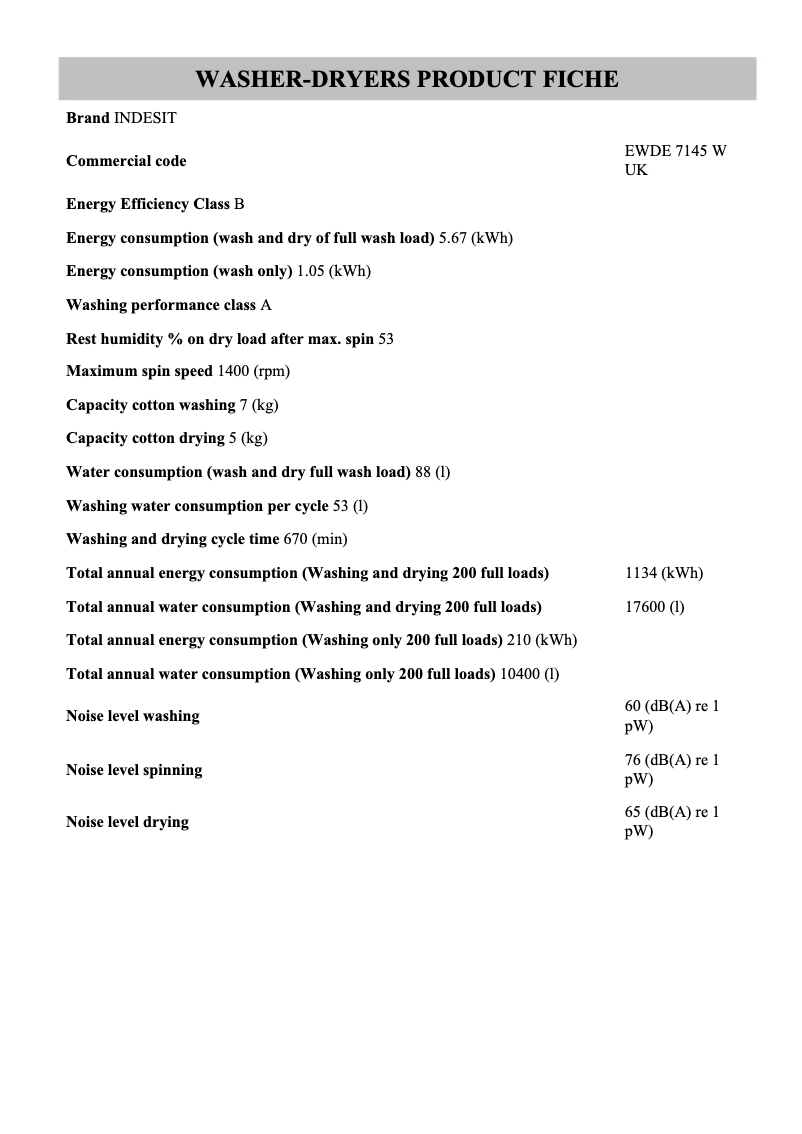 Page n°1 - Instructions / montage Indesit EWDE 7145 W UK