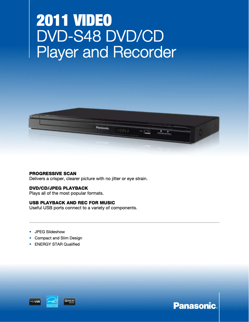 Page 1 de la notice Fiche technique Panasonic DVD-S48