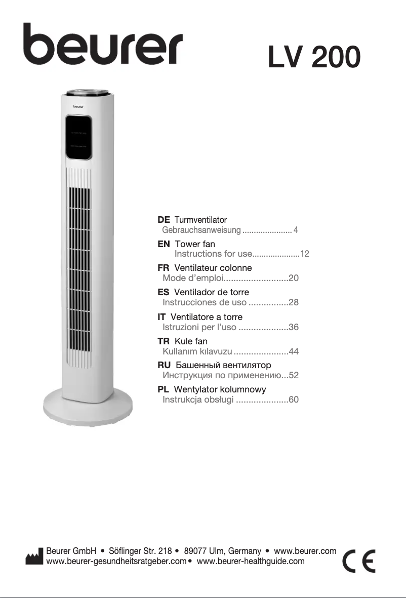 Page 1 de la notice Manuel utilisateur Beurer LV 200