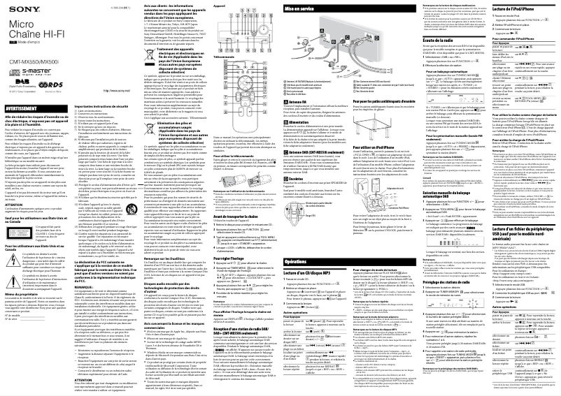 Page 1 de la notice Manuel utilisateur Sony CMT-MX550i