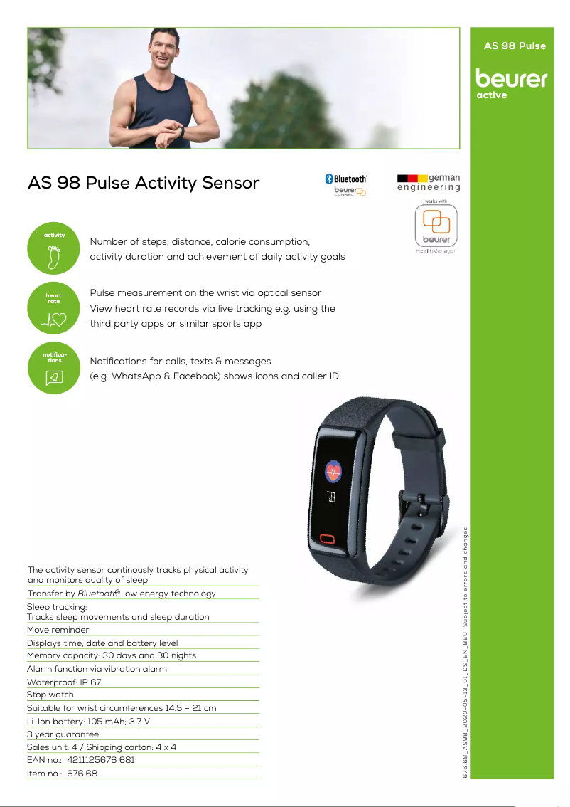 Page 1 de la notice Fiche technique Beurer AS 98