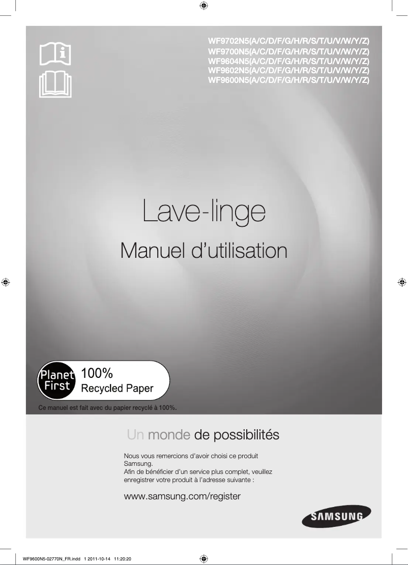 Page 1 de la notice Manuel utilisateur Samsung WF9600N5W