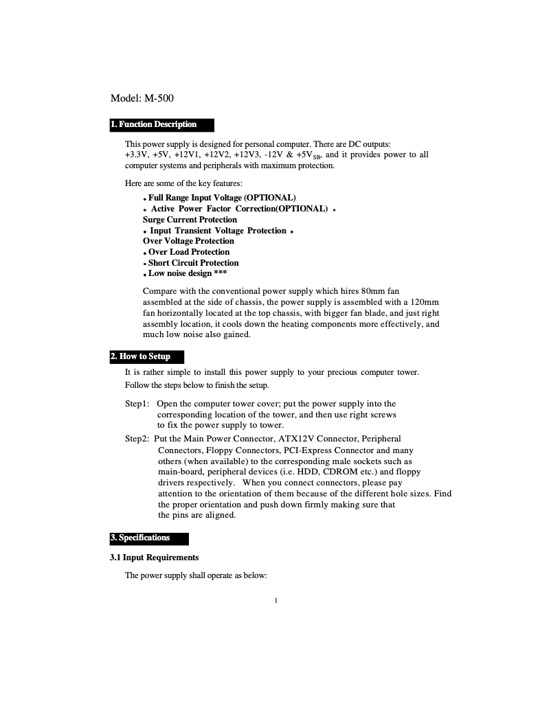 Page n°1 - Manuel utilisateur CoolMax M-500B