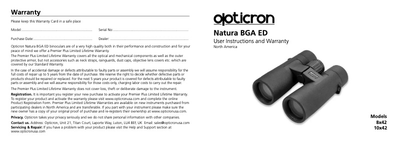 Page n°1 - Manuel utilisateur Opticron Natura ED