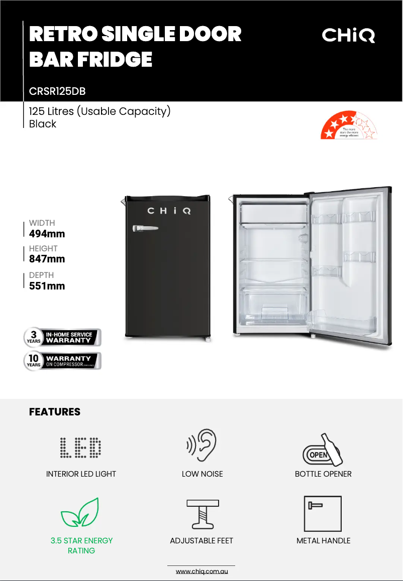 Page 1 de la notice Fiche technique CHiQ CRSR125DB