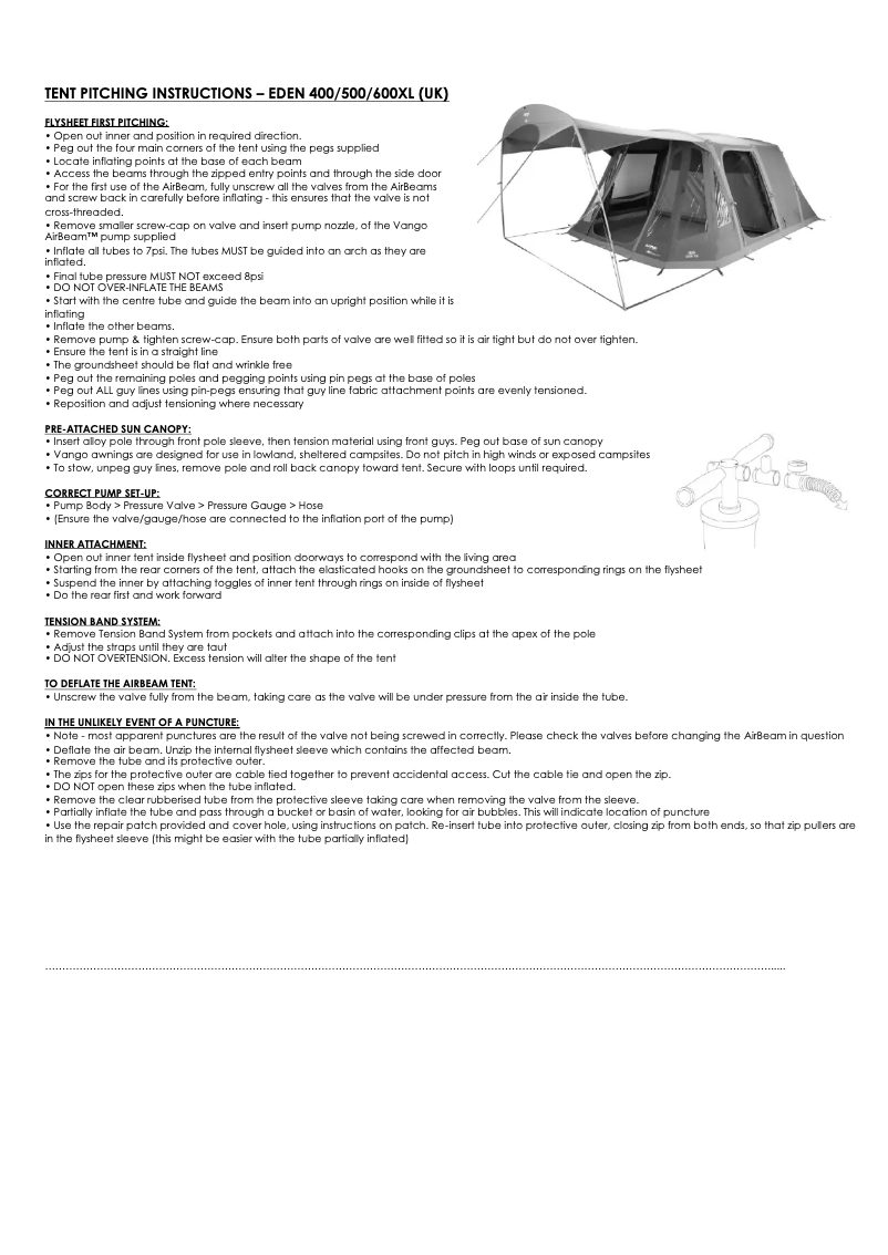 Page n°1 - Manuel utilisateur Vango Eden V 400