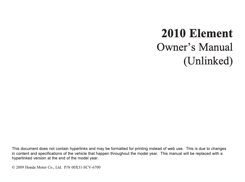 Page 1 de la notice Manuel utilisateur Honda Element (2010)