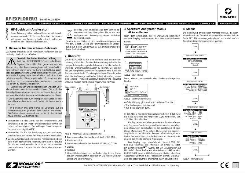 Image de la première page du manuel de l'appareil RF-EXPLORER/3