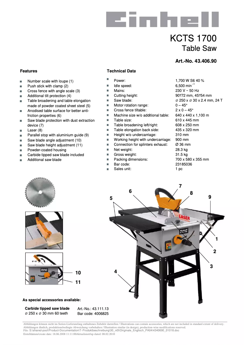 Page n°1 - Manuel utilisateur King Craft KCTS 1700