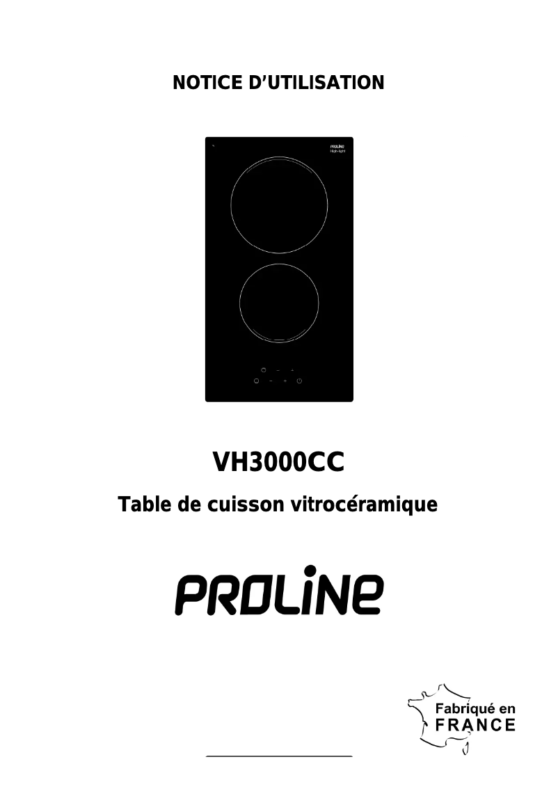 Page 1 de la notice Manuel utilisateur Proline VH3000CC