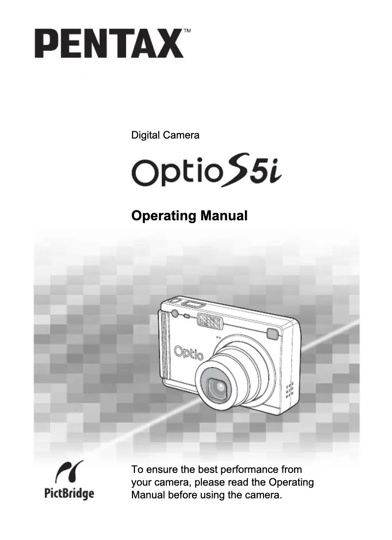 Page 1 de la notice Manuel utilisateur Pentax Optio S5i