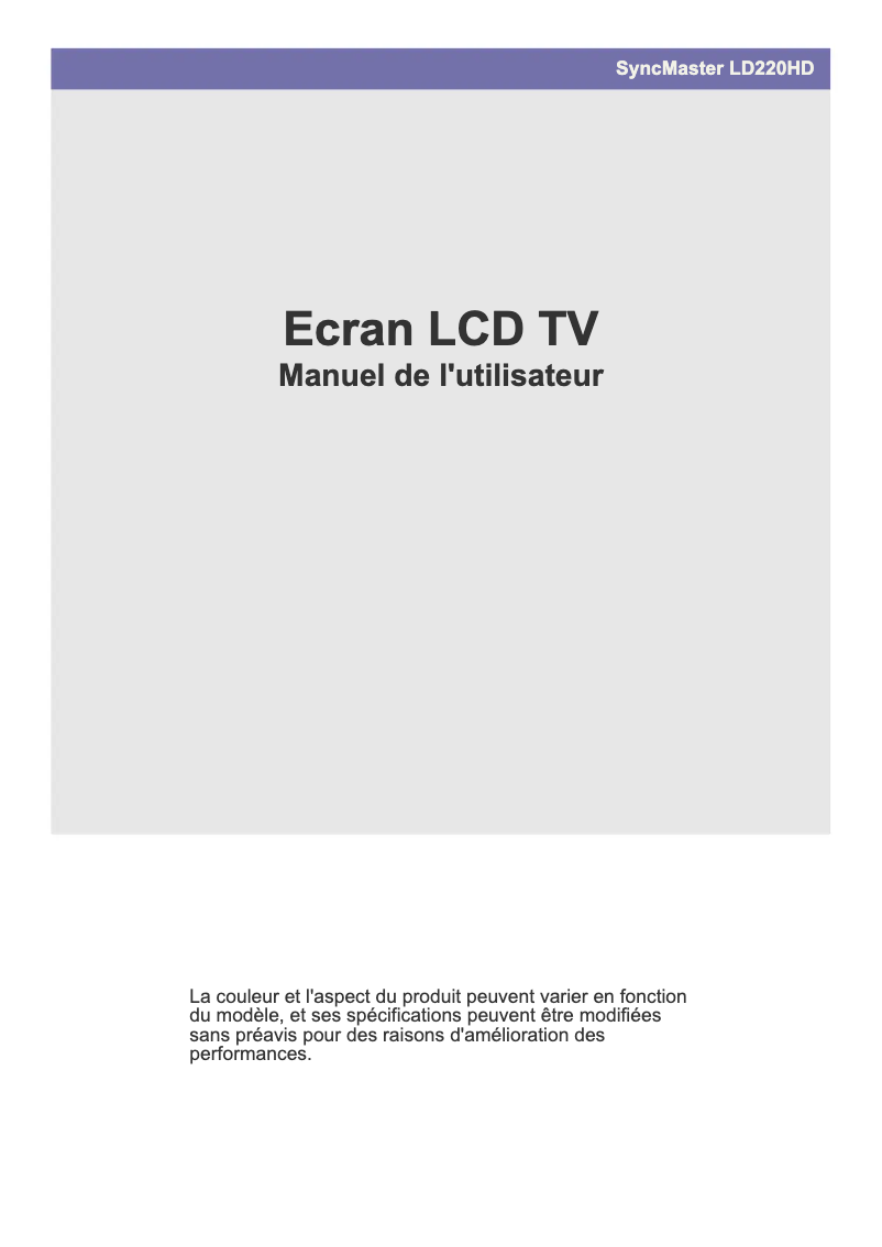 Page 1 de la notice Manuel utilisateur Samsung LD220HD