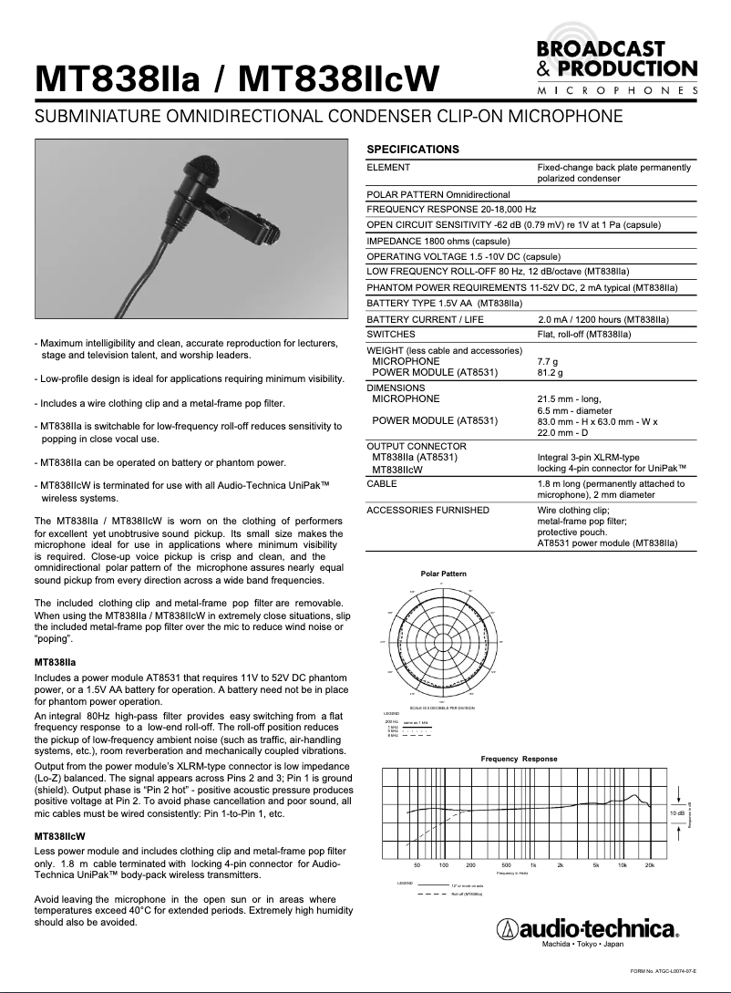 Página 1 del manual Manual de usuario Audio-Technica MT838IIa