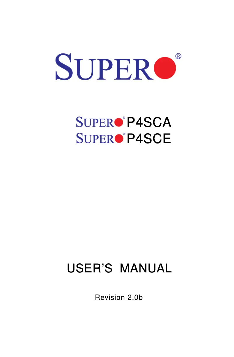 Page n°1 - Manuel utilisateur Supermicro P4SCA