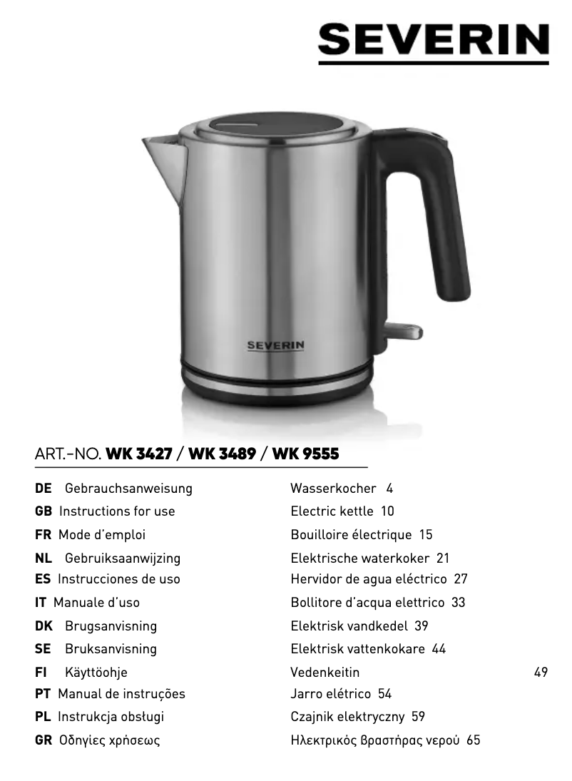 Page 1 de la notice Manuel utilisateur Severin WK 9555