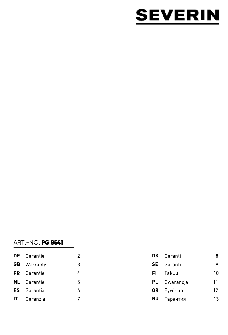 Page n°1 - Informations de garantie Severin PG 8541