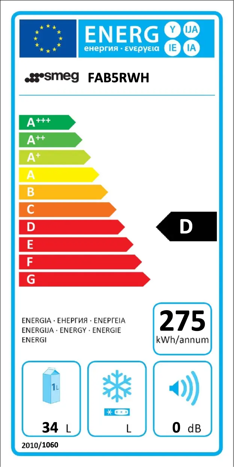 Page n°1 - Label énergétique Smeg FAB5RWH
