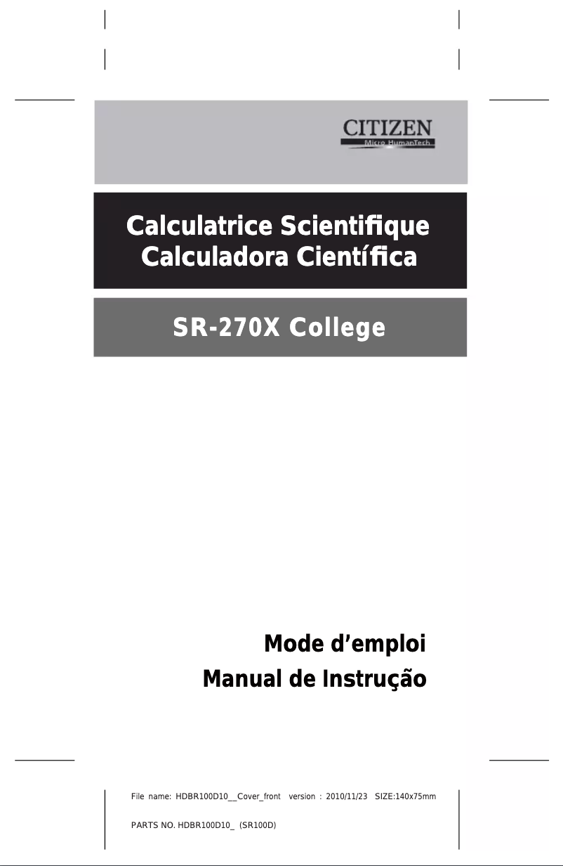 Image de la première page du manuel de l'appareil SR-270X College