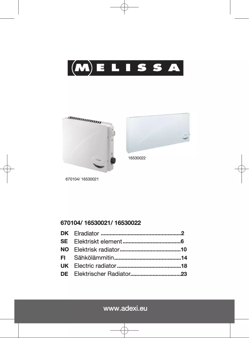 Page n°1 - Manuel utilisateur Melissa 16530021