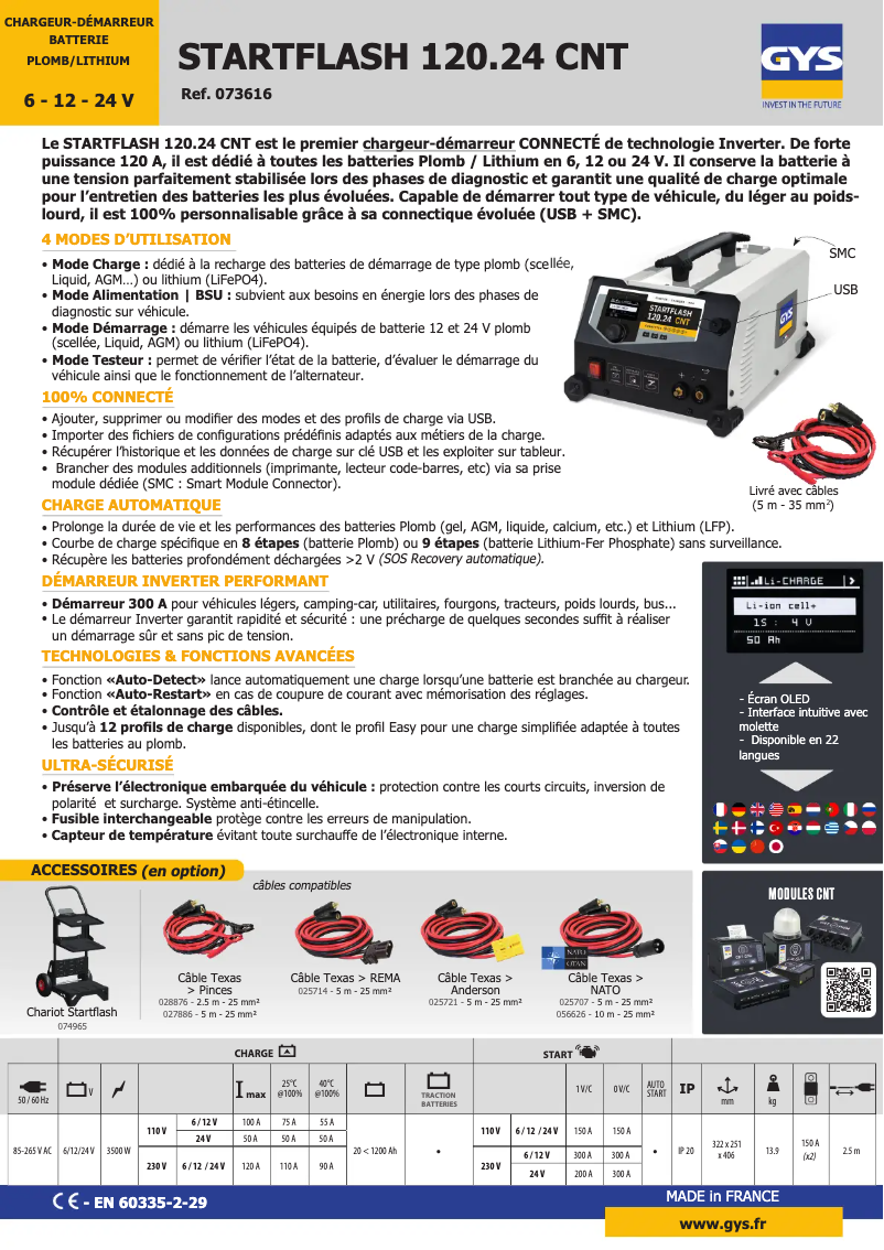 Page n°1 - Fiche technique GYS Startflash 120.24 CNT