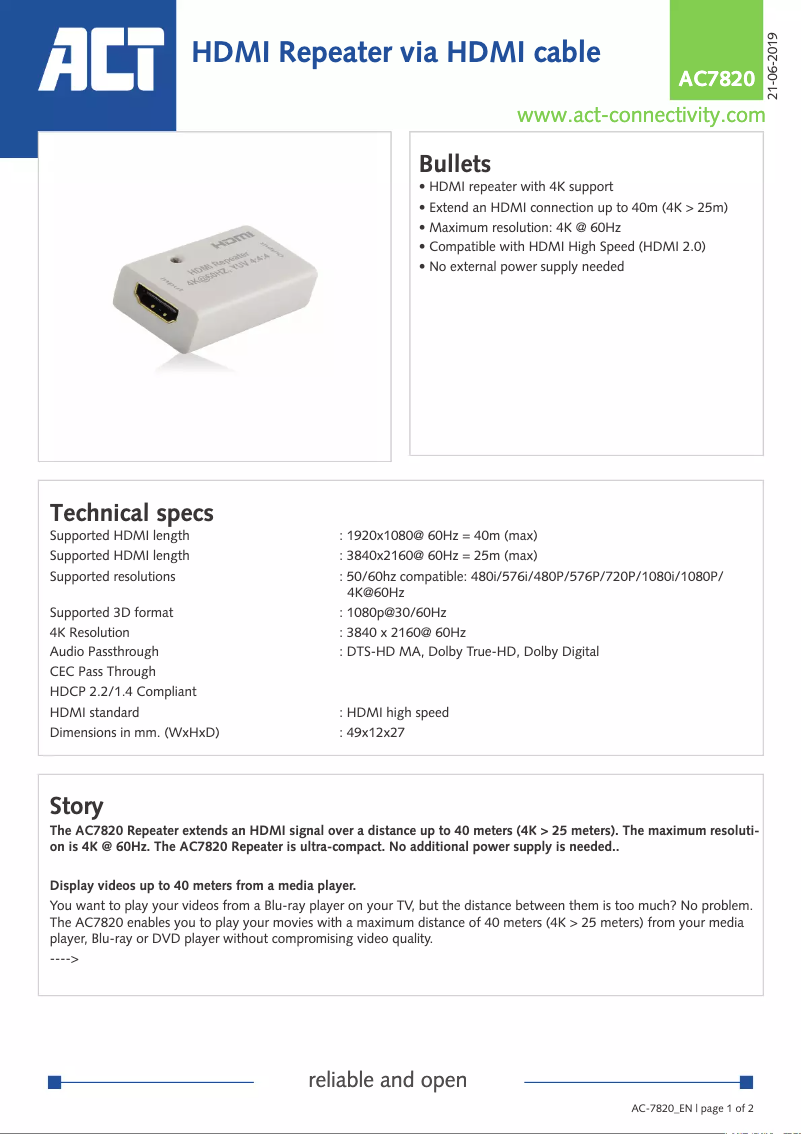 Página 1 del manual Manual de usuario ACT AC7820