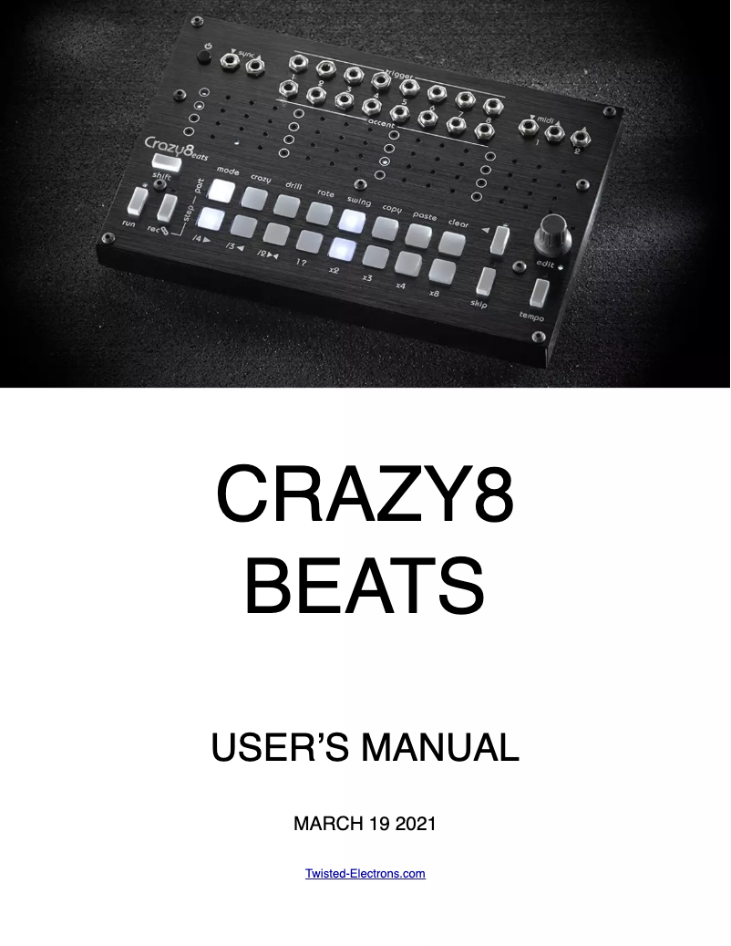 Page 1 de la notice Manuel utilisateur Twisted Electrons Crazy8 Beats