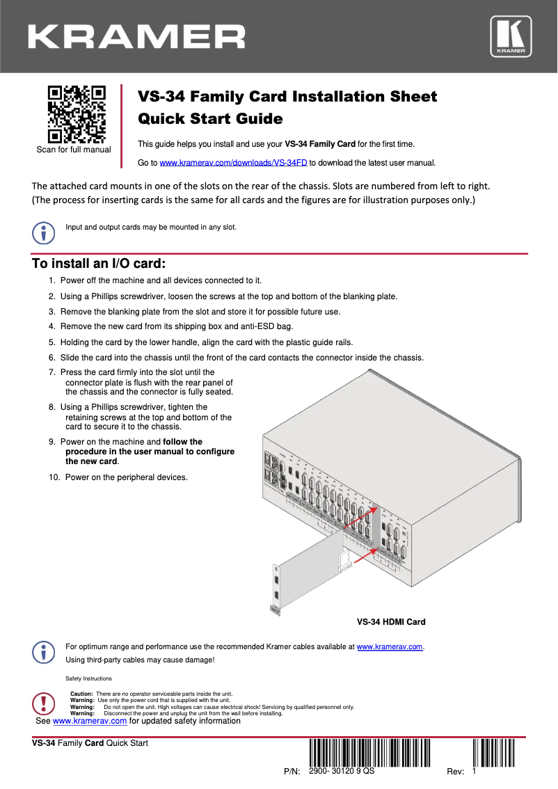 Page n°1 - Manuel utilisateur Kramer H2A-IN2-F34
