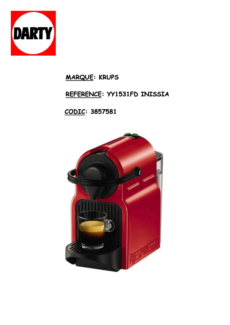 Page n°1 - Manuel utilisateur Krups Nespresso Inissia YY1531