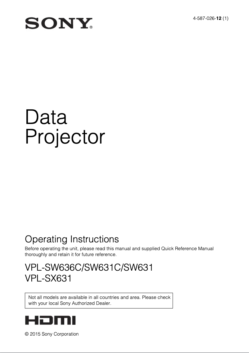 Image de la première page du manuel de l'appareil VPLSW631M