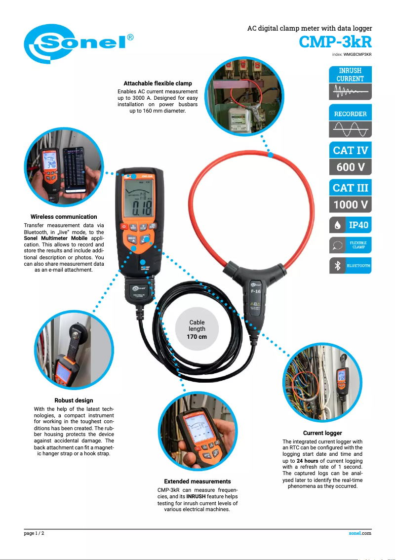 Page 1 de la notice Fiche technique Sonel CMP-3kR