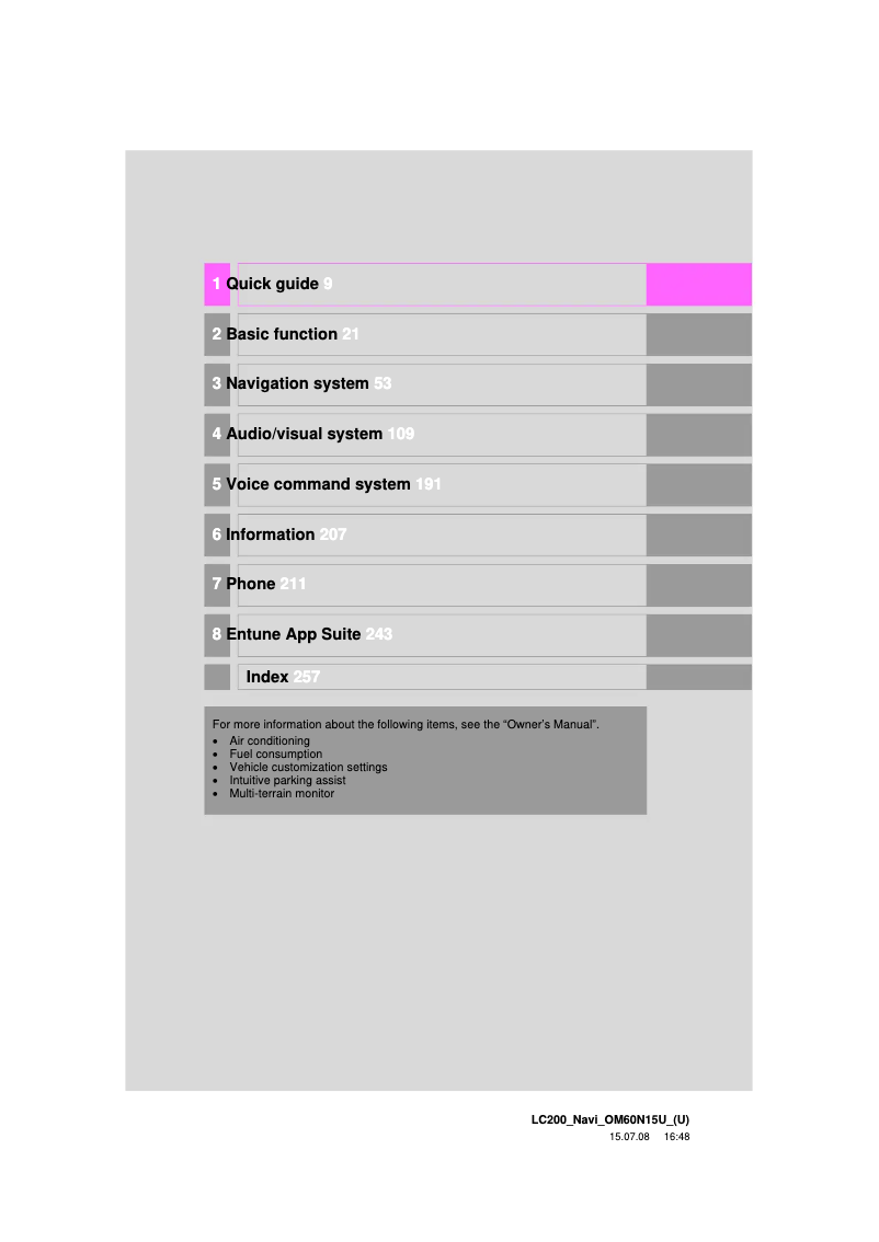 Image de la première page du manuel de l'appareil Land Cruiser 2016 Navigation