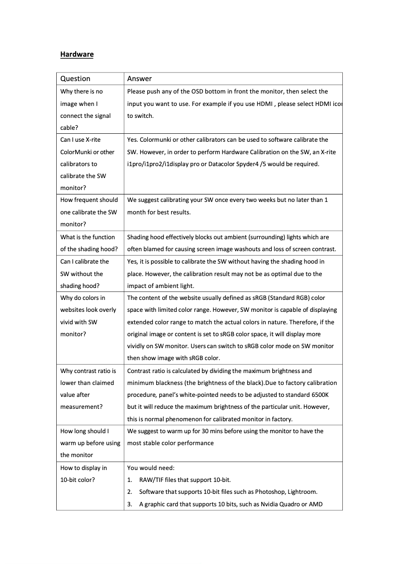 Page n°1 - FAQ BenQ SW271C