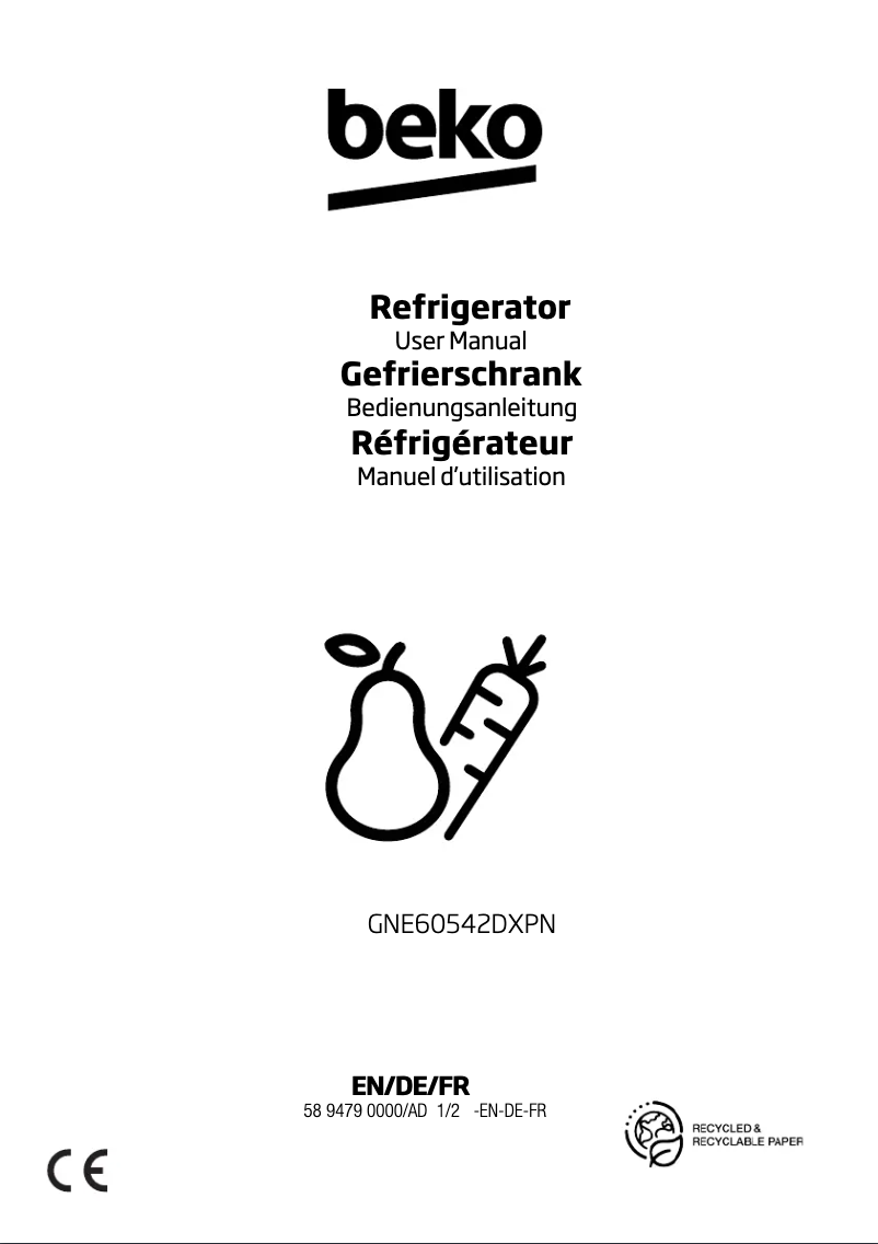 Page 1 de la notice Manuel utilisateur Beko GNE60542DXPN