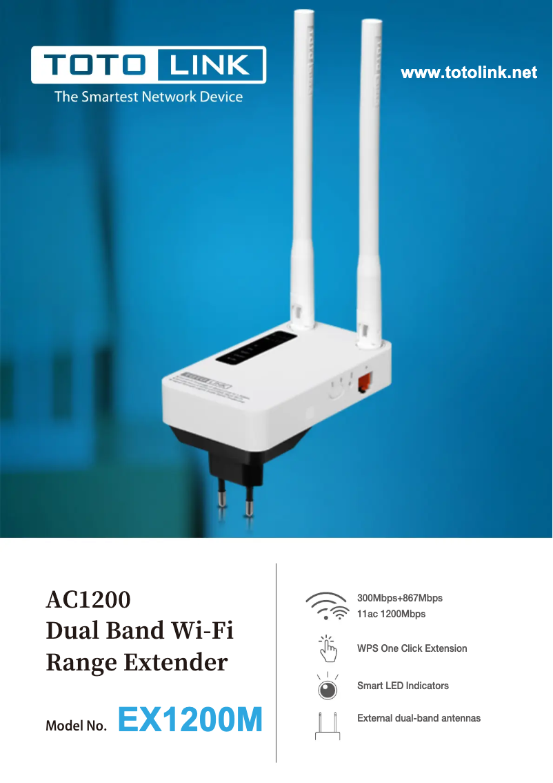 Page 1 de la notice Fiche technique Totolink EX1200M