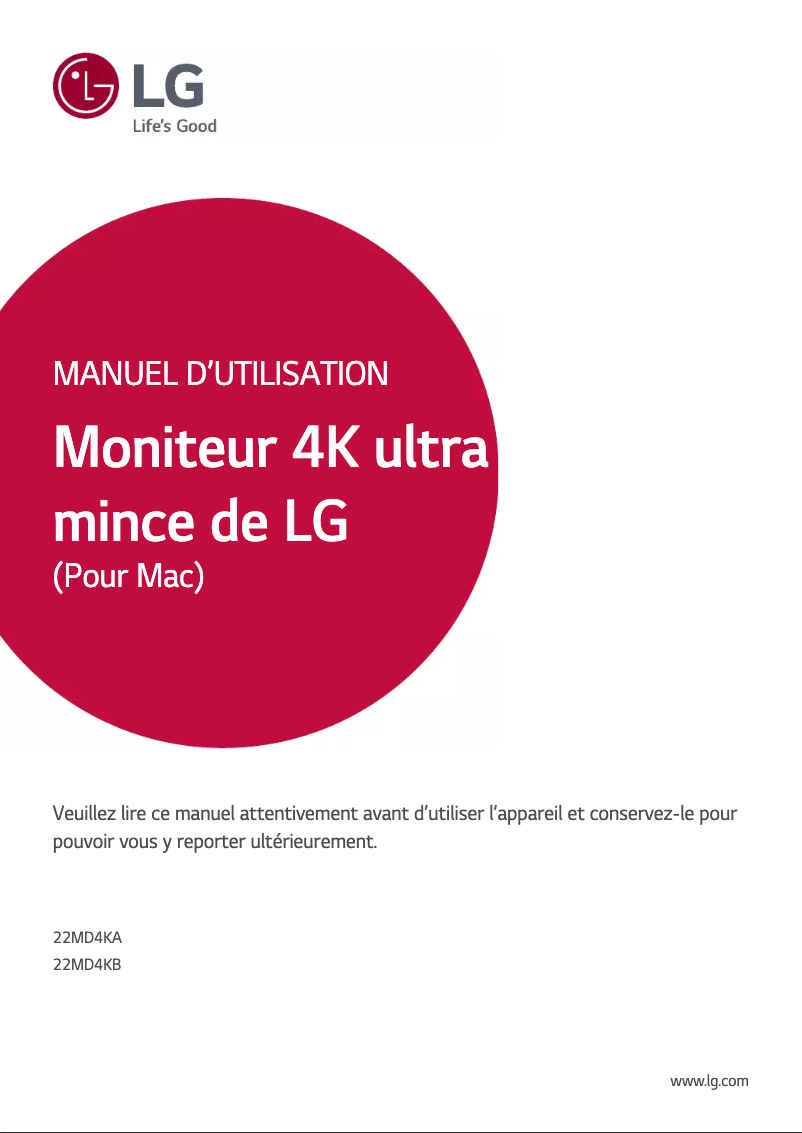 Page 1 de la notice Manuel utilisateur LG 22MD4KA-B