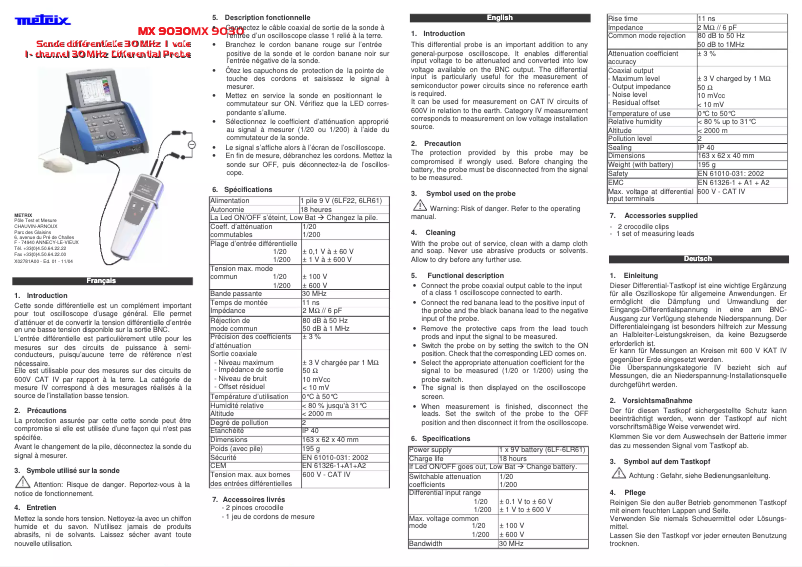 Image de la première page du manuel de l'appareil MX 9030
